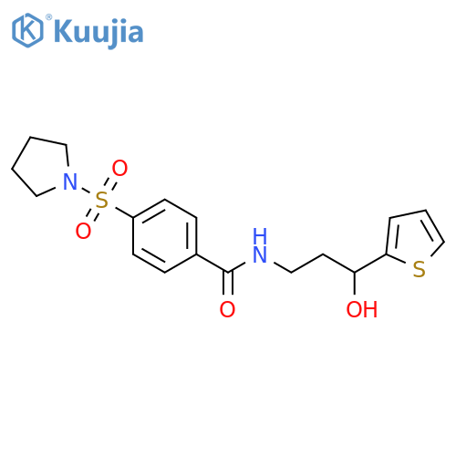 N-[3-hydroxy-3-(thiophen-2-yl)propyl]-4-(pyrrolidine-1-sulfonyl)benzamide structure