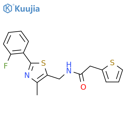 N-{2-(2-fluorophenyl)-4-methyl-1,3-thiazol-5-ylmethyl}-2-(thiophen-2-yl)acetamide structure