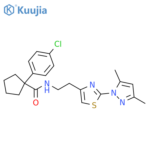 1-(4-chlorophenyl)-N-{2-[2-(3,5-dimethyl-1H-pyrazol-1-yl)-1,3-thiazol-4-yl]ethyl}cyclopentane-1-carboxamide structure