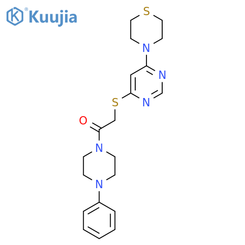 1-(4-phenylpiperazin-1-yl)-2-{6-(thiomorpholin-4-yl)pyrimidin-4-ylsulfanyl}ethan-1-one structure