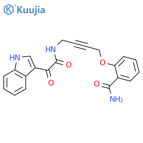 2-({4-2-(1H-indol-3-yl)-2-oxoacetamidobut-2-yn-1-yl}oxy)benzamide structure