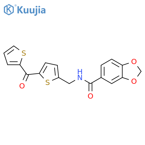 N-{[5-(thiophene-2-carbonyl)thiophen-2-yl]methyl}-2H-1,3-benzodioxole-5-carboxamide structure