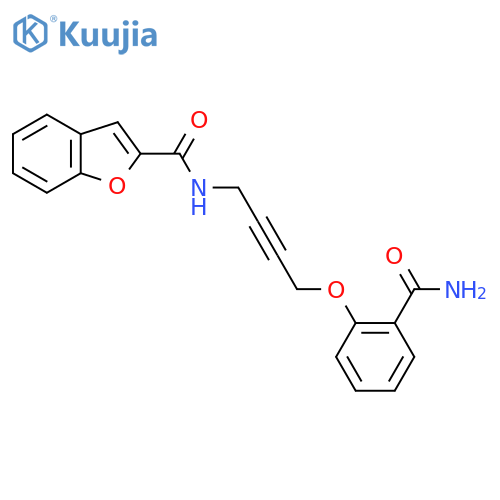 N-4-(2-carbamoylphenoxy)but-2-yn-1-yl-1-benzofuran-2-carboxamide structure