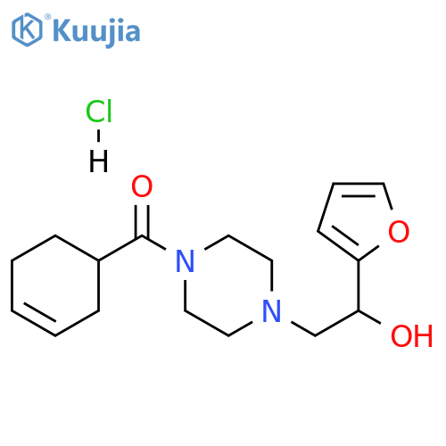 2-4-(cyclohex-3-ene-1-carbonyl)piperazin-1-yl-1-(furan-2-yl)ethan-1-ol hydrochloride structure