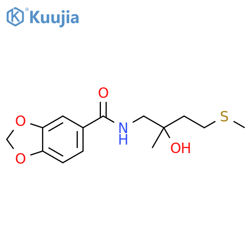 N-2-hydroxy-2-methyl-4-(methylsulfanyl)butyl-2H-1,3-benzodioxole-5-carboxamide structure