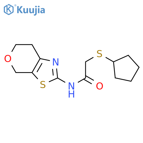 2-(cyclopentylsulfanyl)-N-{4H,6H,7H-pyrano4,3-d1,3thiazol-2-yl}acetamide structure