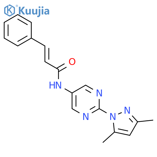 (2E)-N-2-(3,5-dimethyl-1H-pyrazol-1-yl)pyrimidin-5-yl-3-phenylprop-2-enamide structure