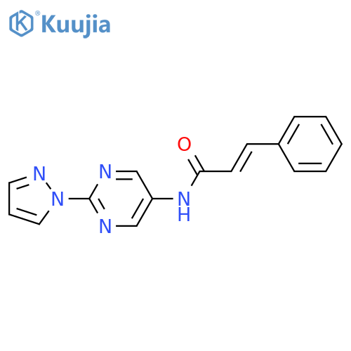 (2E)-3-phenyl-N-2-(1H-pyrazol-1-yl)pyrimidin-5-ylprop-2-enamide structure