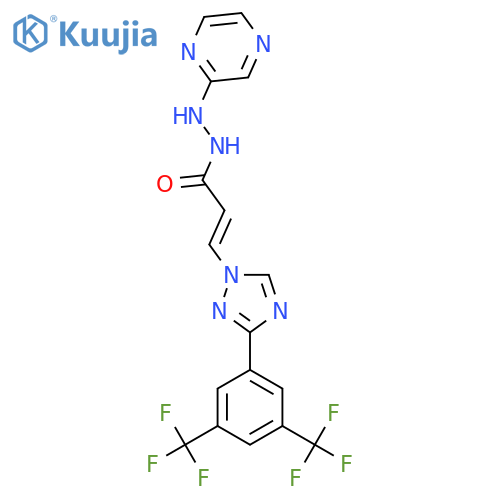 (E)-3-(3-(3,5-Bis(trifluoromethyl)phenyl)-1H-1,2,4-triazol-1-yl)-N'-(pyrazin-2-yl)acrylohydrazide structure