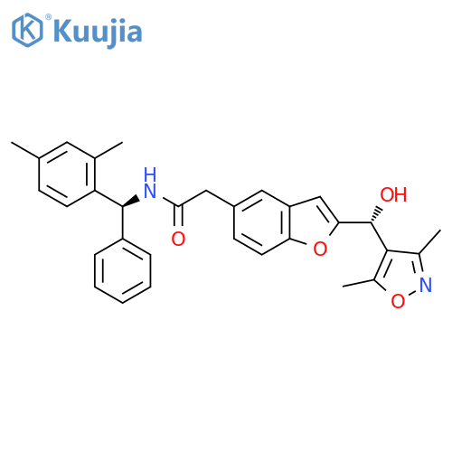 2-[2-[(R)-(3,5-Dimethyl-1,2-oxazol-4-yl)-hydroxymethyl]-1-benzofuran-5-yl]-N-[(S)-(2,4-dimethylphenyl)-phenylmethyl]acetamide structure