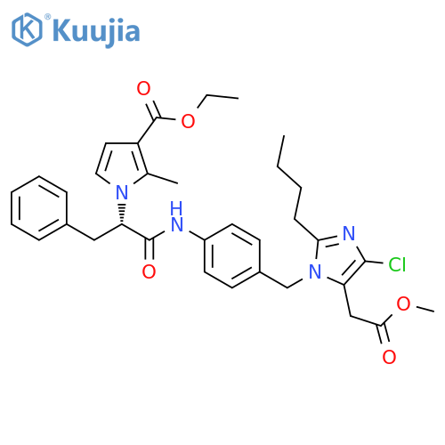1H-Imidazole-5-acetic acid, 2-butyl-4-chloro-1-[[4-[[2-[3-(ethoxycarbonyl)-2-methyl-1H-pyrrol-1-yl]-1-oxo-3-phenylpropyl]amino]phenyl]methyl]-, methyl ester, (S)- (9CI) structure