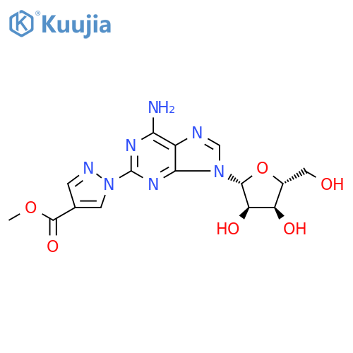 methyl 1-(6-amino-9-((2R,3R,4S,5R)-3,4-dihydroxy-5-(hydroxymethyl)tetrahydrofuran-2-yl)-9H-purin-2-yl)-1H-pyrazole-4-carboxylate structure
