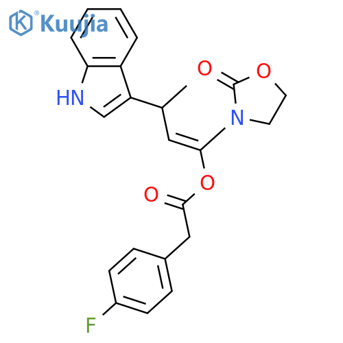 Benzeneacetic acid, 4-fluoro-, (1Z)-3-(1H-indol-3-yl)-1-(2-oxo-3-oxazolidinyl)-1-buten-1-yl ester structure