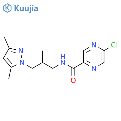 5-chloro-N-[3-(3,5-dimethyl-1H-pyrazol-1-yl)-2-methylpropyl]pyrazine-2-carboxamide structure