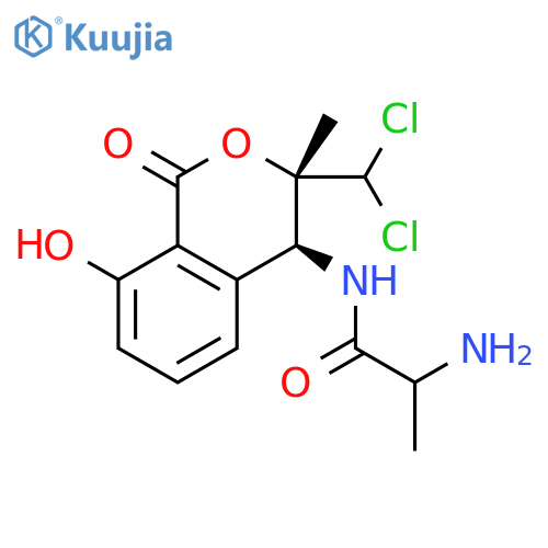Propanamide,2-amino-N-[3-(dichloromethyl)-3,4-dihydro-8-hydroxy-3-methyl-1-oxo-1H-2-benzopyran-4-yl]-,[3S-[3a,4a(R*)]]- (9CI) structure