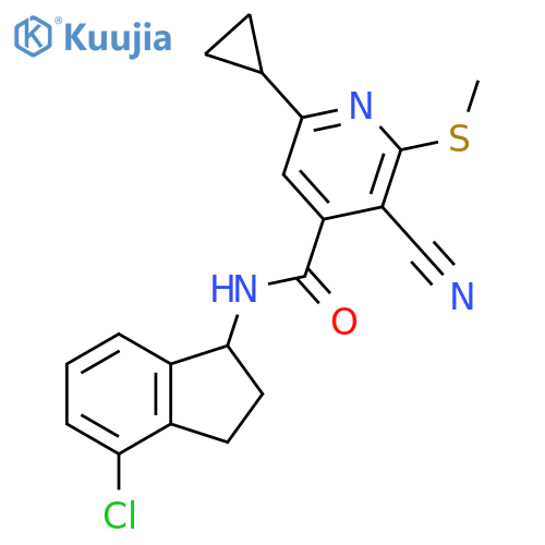 N-(4-chloro-2,3-dihydro-1H-inden-1-yl)-3-cyano-6-cyclopropyl-2-(methylsulfanyl)pyridine-4-carboxamide structure