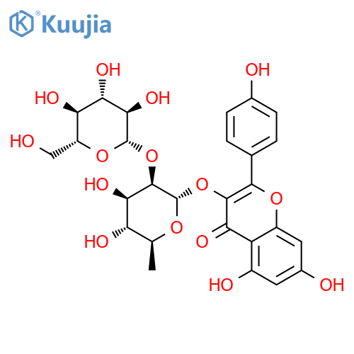 Kaempferol-3-O-glucosyl(1-2)rhamnoside structure