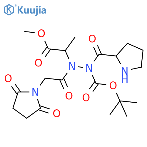 1-Pyrrolidinecarboxylicacid,2-[[[1-[2-[(2-methoxy-1-methyl-2-oxoethyl)amino]-2-oxoethyl]-2,5-dioxo-3-pyrrolidinyl]amino]carbonyl]-,1,1-dimethylethyl ester, [3S-[1(R*),3R*(R*)]]- (9CI) structure