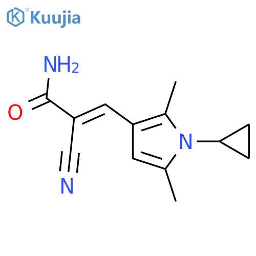 2-cyano-3-(1-cyclopropyl-2,5-dimethyl-1H-pyrrol-3-yl)prop-2-enamide structure