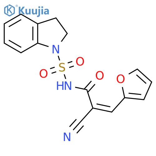(Z)-2-Cyano-N-(2,3-dihydroindol-1-ylsulfonyl)-3-(furan-2-yl)prop-2-enamide structure