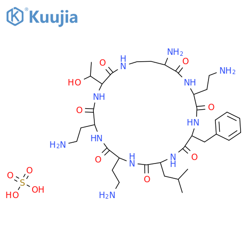 21-amino-6,9,18-tris(2-aminoethyl)-15-benzyl-3-(1-hydroxyethyl)-12-(2-methylpropyl)-1,4,7,10,13,16,19-heptazacyclotricosane-2,5,8,11,14,17,20-heptone; sulfuric acid structure