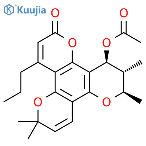 2H,6H,10H-Benzo[1,2-b:3,4-b':5,6-b'']tripyran-2-one,12-(acetyloxy)-11,12-dihydro-6,6,10,11-tetramethyl-4-propyl-, [10R-(10a,11b,12a)]- (9CI) structure