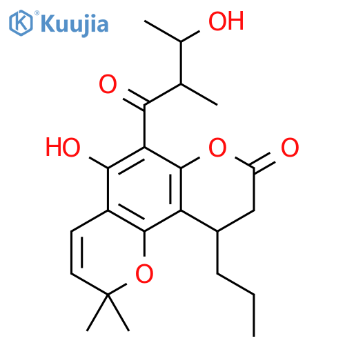 2H,8H-Benzo[1,2-b:3,4-b']dipyran-8-one, 9,10-dihydro-5-hydroxy-6-(3-hydroxy-2-methyl-1-oxobutyl)-2,2-dimethyl- 10-propyl- structure