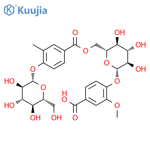 Benzoic acid,4-[[6-O-[4-(b-D-glucopyranosyloxy)-3-methoxybenzoyl]-b-D-glucopyranosyl]oxy]-3-methoxy-,intramol. 1,6''-ester structure