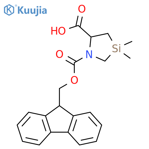 1-{(9H-fluoren-9-yl)methoxycarbonyl}-3,3-dimethyl-1,3-azasilolidine-5-carboxylic acid structure