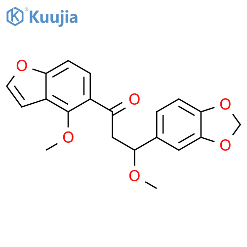 1-Propanone,3-(1,3-benzodioxol-5-yl)-3-methoxy-1-(4-methoxy-5-benzofuranyl)- (9CI) structure
