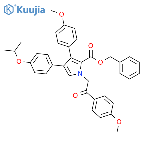 1H-Pyrrole-2-carboxylic acid, 3-(4-methoxyphenyl)-1-[2-(4-methoxyphenyl)-2-oxoethyl]-4-[4-(1-methylethoxy)phenyl]-, phenylmethyl ester structure