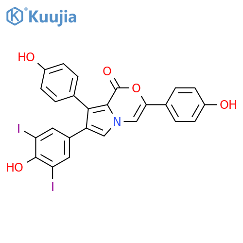 1H-Pyrrolo[2,1-c][1,4]oxazin-1-one, 7-(4-hydroxy-3,5-diiodophenyl)-3,8-bis(4-hydroxyphenyl)- structure