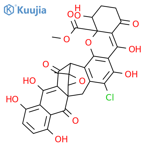 17aH-8a,16-endo-Oxiranonaphtho[2',3':5,6]cyclohepta[1,2-c]xanthene-17a-carboxylicacid,7-chloro-1,2,3,5,8,9,15,16-octahydro-1,4,6,10,13,14-hexahydroxy-18-methyl-5,9,15-trioxo-,methyl ester, (1S,8aS,16R,17aS,18R,20S)- (9CI) structure