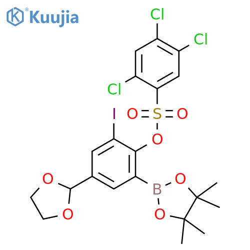 Benzenesulfonic acid, 2,4,5-trichloro-, 4-(1,3-dioxolan-2-yl)-2-iodo-6-(4,4,5,5-tetramethyl-1,3,2-dioxaborolan-2-yl)phenyl ester structure