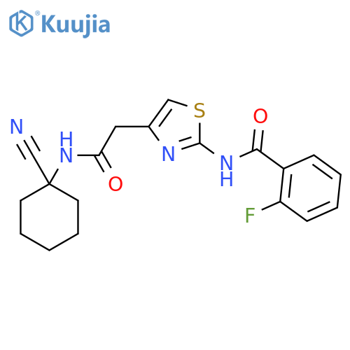 N-(4-{[(1-cyanocyclohexyl)carbamoyl]methyl}-1,3-thiazol-2-yl)-2-fluorobenzamide structure
