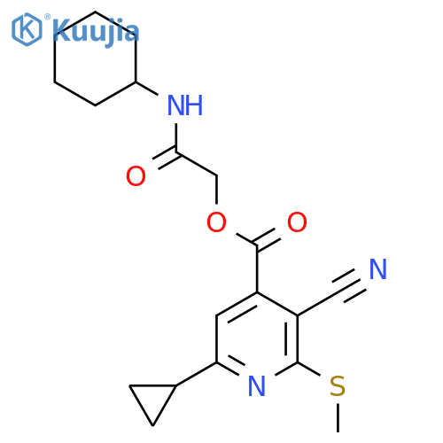 (Cyclohexylcarbamoyl)methyl 3-cyano-6-cyclopropyl-2-(methylsulfanyl)pyridine-4-carboxylate structure