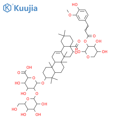 β-D-Glucopyranosiduronic acid, (3β,16α)-16-hydroxy-28-[[2-O-[(2E)-3-(4-hydroxy-3-methoxyphenyl)-1-oxo-2-propenyl]-β-D-xylopyranosyl]oxy]-28-oxoolean-12-en-3-yl 2-O-β-D-galactopyranosyl- (9CI) structure