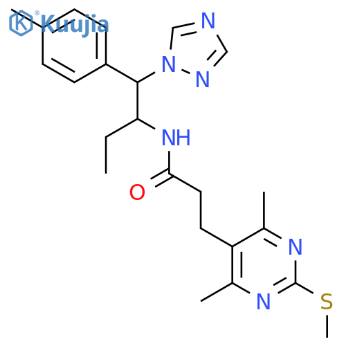 3-[4,6-dimethyl-2-(methylsulfanyl)pyrimidin-5-yl]-N-[1-(4-methylphenyl)-1-(1H-1,2,4-triazol-1-yl)butan-2-yl]propanamide structure