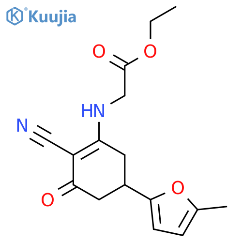Ethyl N-2-cyano-5-(5-methyl-2-furyl)-3-oxocyclohex-1-en-1-ylglycinate structure