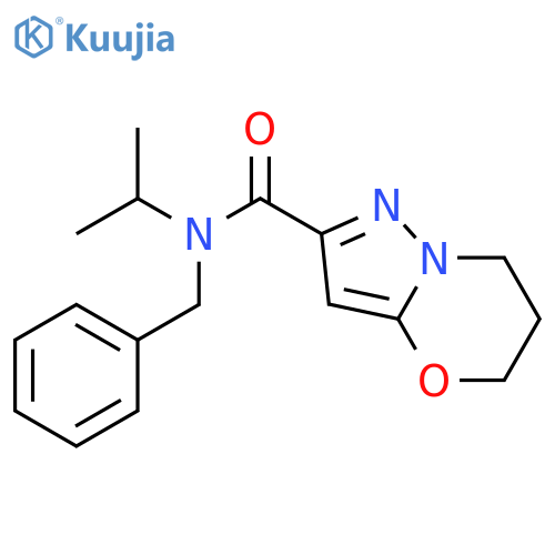 N-benzyl-N-(propan-2-yl)-5H,6H,7H-pyrazolo3,2-b1,3oxazine-2-carboxamide structure