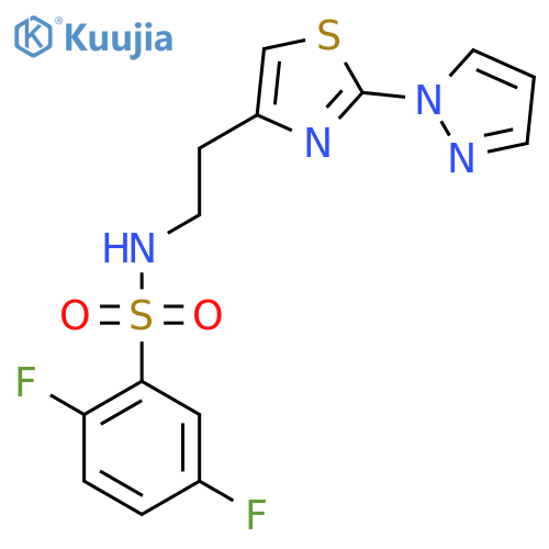 2,5-difluoro-N-{2-2-(1H-pyrazol-1-yl)-1,3-thiazol-4-ylethyl}benzene-1-sulfonamide structure