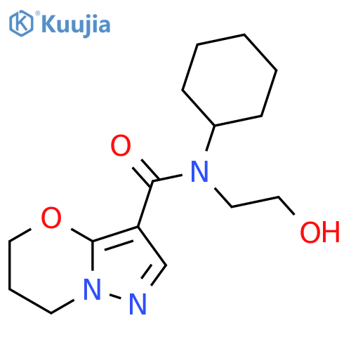 N-cyclohexyl-N-(2-hydroxyethyl)-5H,6H,7H-pyrazolo[3,2-b][1,3]oxazine-3-carboxamide structure