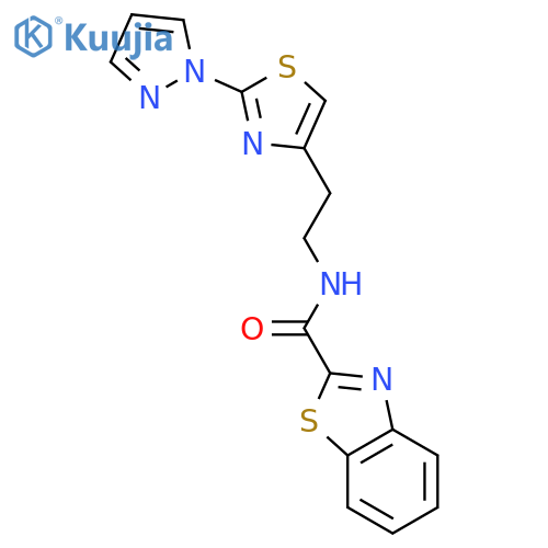 N-{2-[2-(1H-pyrazol-1-yl)-1,3-thiazol-4-yl]ethyl}-1,3-benzothiazole-2-carboxamide structure
