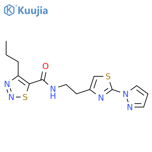 4-propyl-N-{2-2-(1H-pyrazol-1-yl)-1,3-thiazol-4-ylethyl}-1,2,3-thiadiazole-5-carboxamide structure