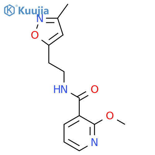2-methoxy-N-2-(3-methyl-1,2-oxazol-5-yl)ethylpyridine-3-carboxamide structure