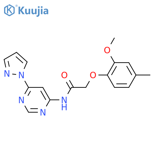 2-(2-methoxy-4-methylphenoxy)-N-6-(1H-pyrazol-1-yl)pyrimidin-4-ylacetamide structure