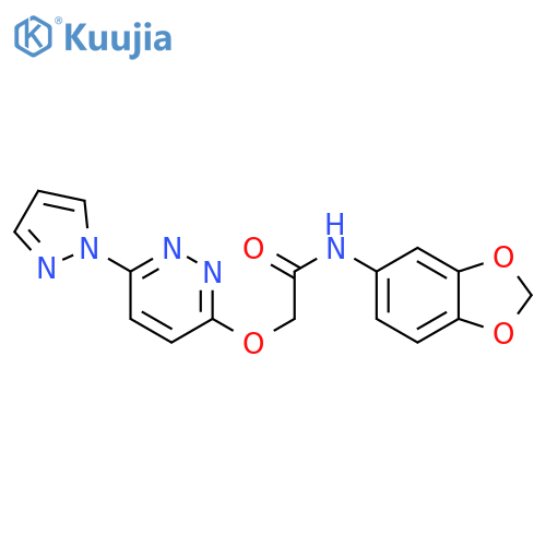 N-(2H-1,3-benzodioxol-5-yl)-2-{[6-(1H-pyrazol-1-yl)pyridazin-3-yl]oxy}acetamide structure