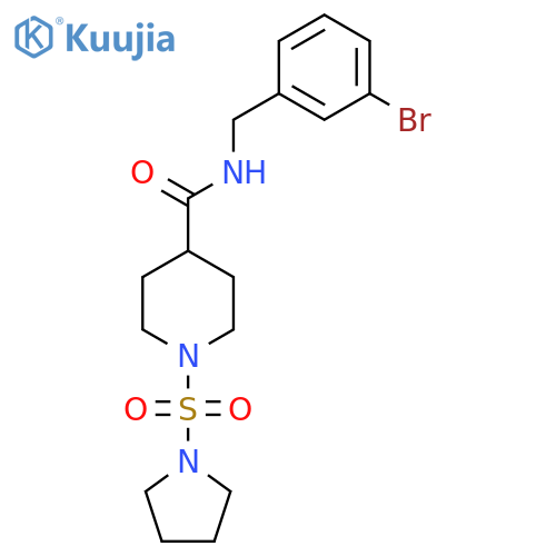 N-(3-bromophenyl)methyl-1-(pyrrolidine-1-sulfonyl)piperidine-4-carboxamide structure