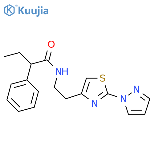 2-phenyl-N-{2-2-(1H-pyrazol-1-yl)-1,3-thiazol-4-ylethyl}butanamide structure