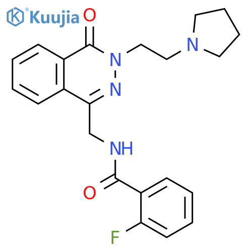 2-fluoro-N-({4-oxo-3-[2-(pyrrolidin-1-yl)ethyl]-3,4-dihydrophthalazin-1-yl}methyl)benzamide structure